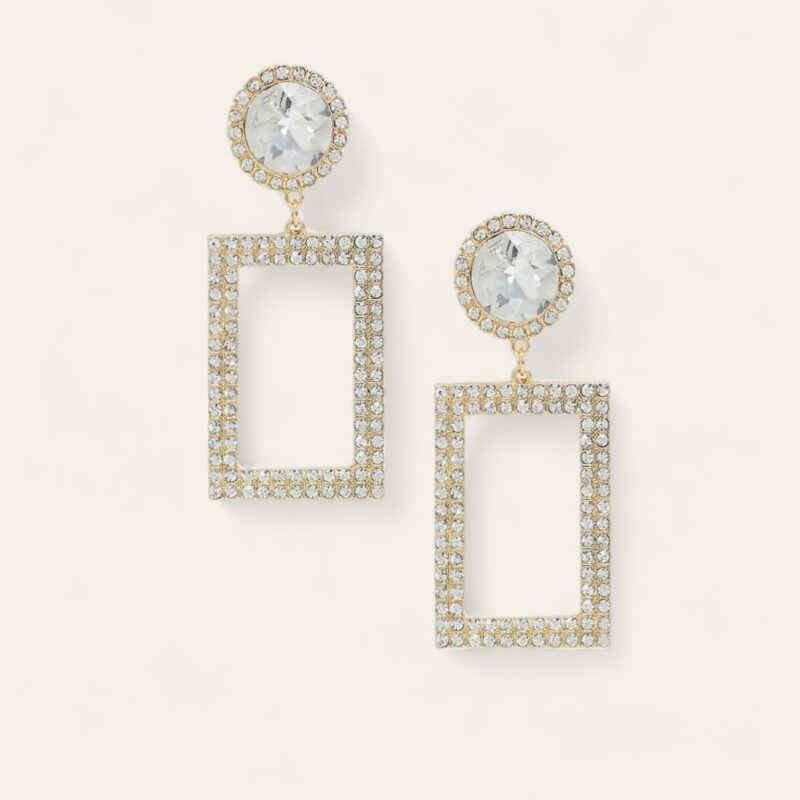 Boucle D'oreille doré à strass rectangulaire