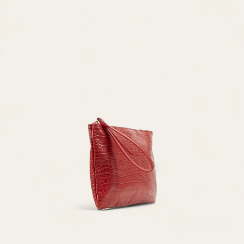 Pochette effet peau de croco- Rouge