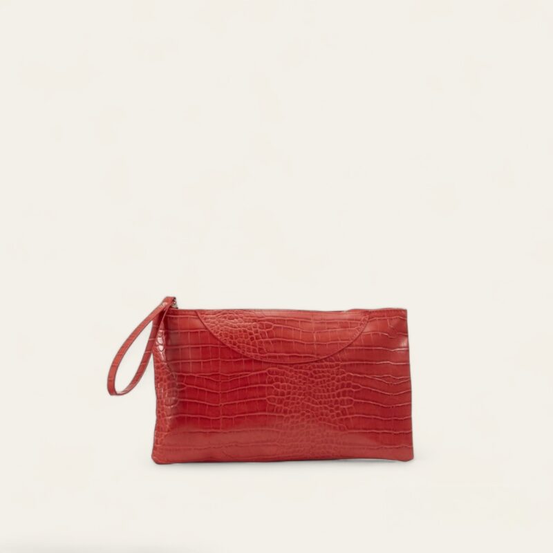 Pochette effet peau de croco- Rouge
