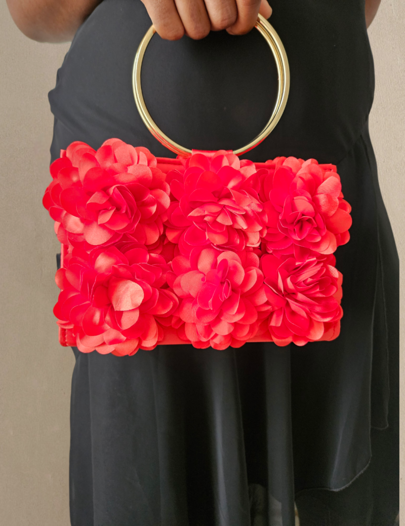 Mini-Sac Satin Fleurs - Rouge – Image 2