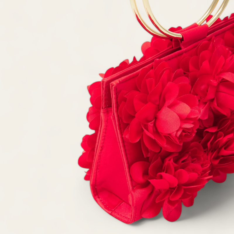 Mini-Sac Satin Fleurs - Rouge – Image 4